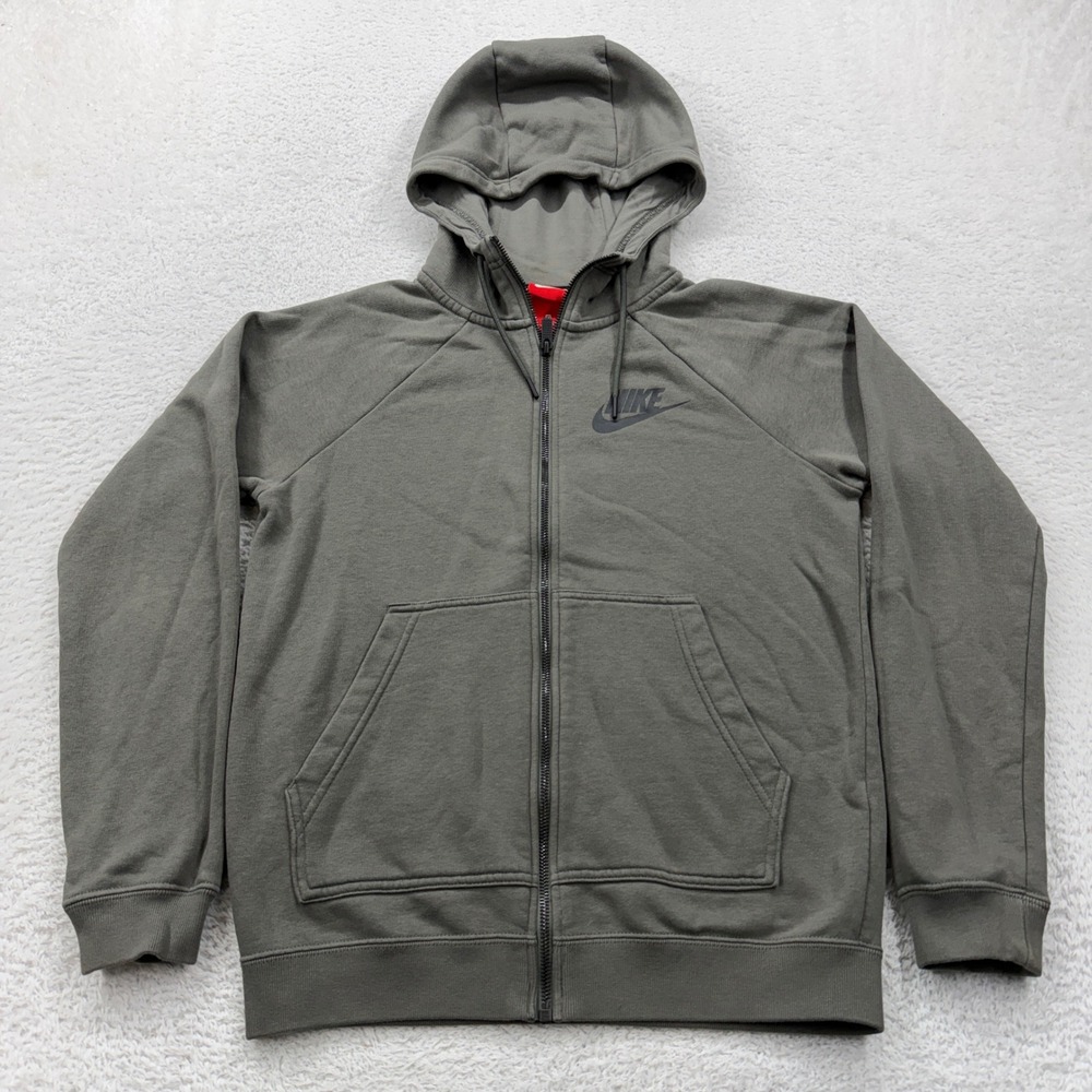 Nike Mens Sportswear Full Zip Hoodie Olive Green Logo Fleece XS 804391-325